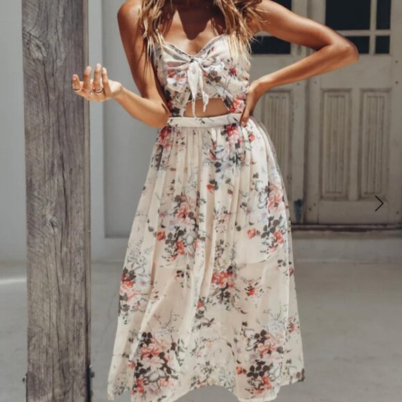 Hello Molly Floral Midi Dress - Cream and Pink - Picture 1 of 5